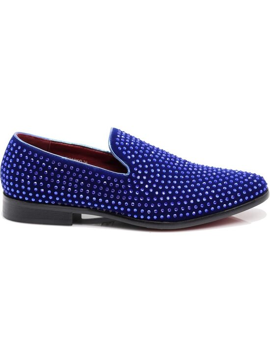 Alberto Fellini Men\'s Royal Blue Vintage Velvet Rhinestone Loafer Slip On Shoes main image 2
